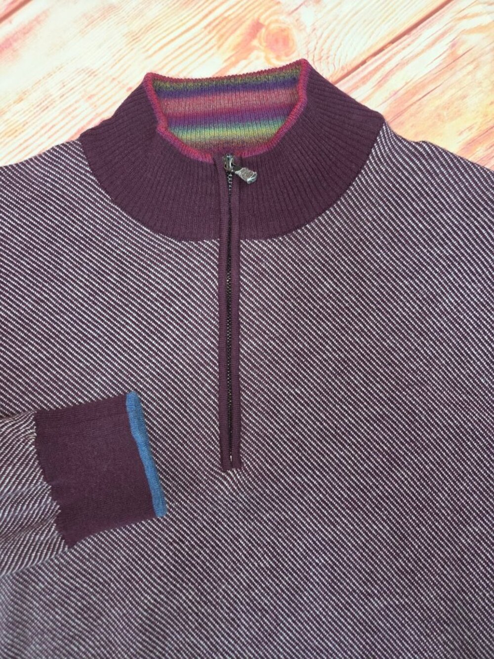 Robert Graham Men Purple Wool Cotton Half-Zip Sweaters XL Classic Fit